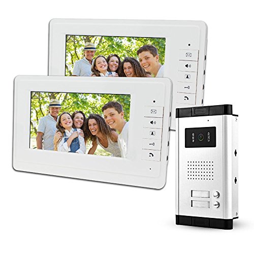 LIBO 7  Sistema Videocitofonico Cablato 2 Monitor Due Pulsanti Chiamata con Visione Notturna, Can Control 2 Alloggiato per multi Appartamento   Famiglie