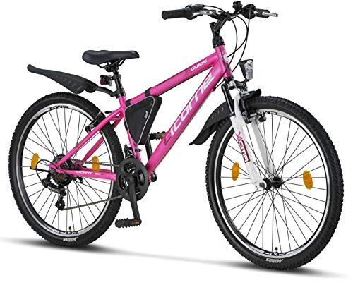 Licorne - Mountain bike per bambini, uomini e donne, con cambio a 21 marce, Bambina, rosa bianco, 26