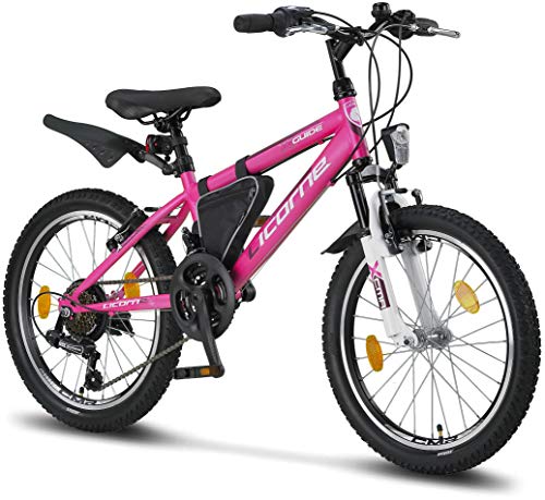 Licorne - Mountain bike per bambini, uomini e donne, con cambio a 21 marce, Bambina, rosa bianco, 20