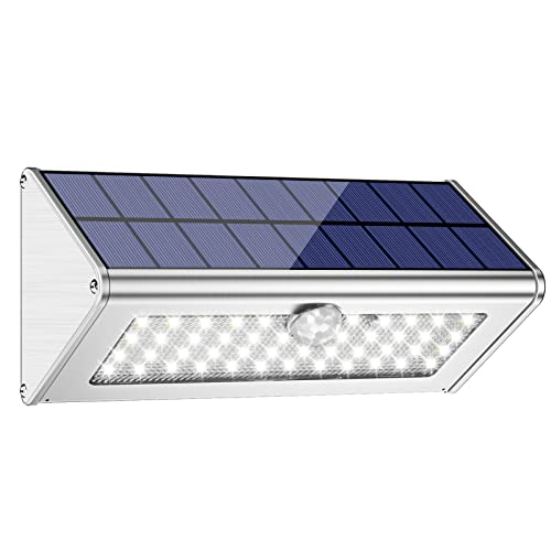 Licwshi Luce solare da esterno 2022 Versione di aggiornamento IP65 impermeabili Faretti Solari 46 LED Luce Solare Esterno 4 Modalità con Sensore di Movimento 120° Lampada Solare da Esterno