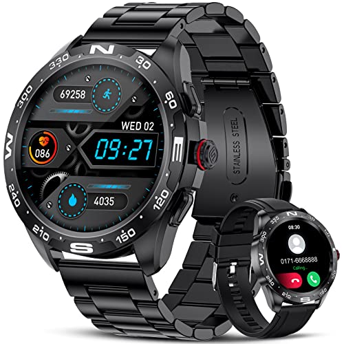 LIGE Smartwatch Uomo Chiamate in Vivavoce, 1.32   Full Touch Intelligente Orologio con Cardiofrequenzimetro Notifiche WhatsApp 20 Sportivo, IP67 impermeabile Fitness Tracker per Android iOS, Nero