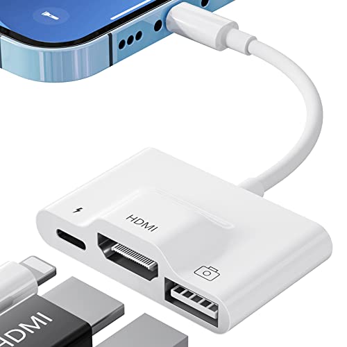 Light-ning Digital AV Adapter,Adaptateur HDMI iPhone,Adattatore HDMI USB per iPhone 3 in 1,Nessuna Alimentazione Necessaria,Collega e usa,iPhone Digital AV Adapter Compatibile con iPhone i-Pad