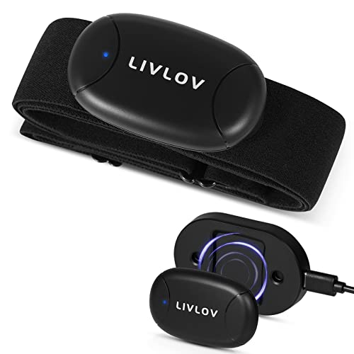 LIVLOV V8- Fascia per la frequenza cardiaca, dati della frequenza cardiaca in tempo reale via Bluetooth Low Energy, ANT+   5.3 kHz cardiofrequenzimetro con fascia toracica