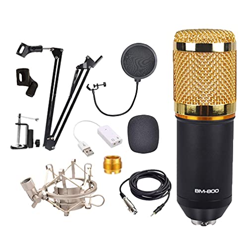 LIXBD Kit microfono a condensatore BM800 con microfono regolabile con braccio di sospensione per registrazione in studio Broadcasting (rosso) (colore: nero)