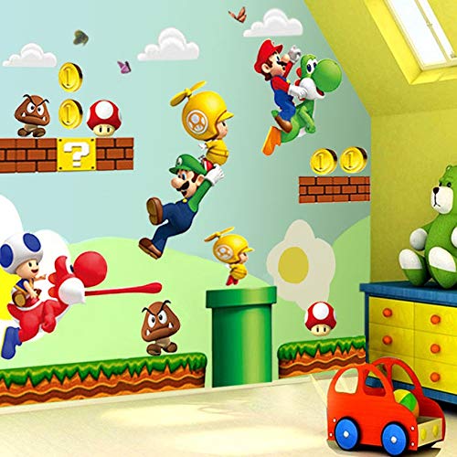 LIZHIOO Autoadesivo della Parete 3D Super Mario Bros Murale Autoadesivo della Parete Smontabile del Vinile Decalcomanie Bambini Nursery Decor Art Nursery Decor Home Kids Room Decor
