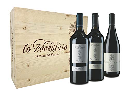 Lo Zoccolaio Cassetta Legno - Vino Rosso - Barbera D Alba+Langhe Rosso+Barolo 3 Bottiglie x 750ml