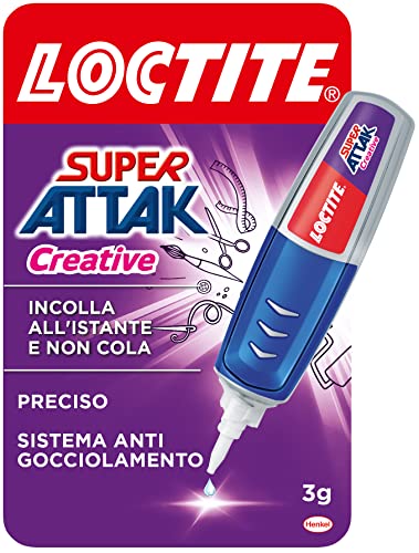 Loctite Super Attak Creative, colla resistente con applicatore a penna per applicazioni facili e precise, colla gel trasparente per gomma, metallo, pelle, ecc., 1x3g