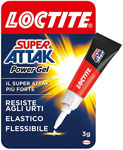 Loctite Super Attak Power Gel, adesivo trasparente e istantaneo specifico per materiali flessibili, colla resistente in formula gel per pelle, gomma e cuoio, 1x3g