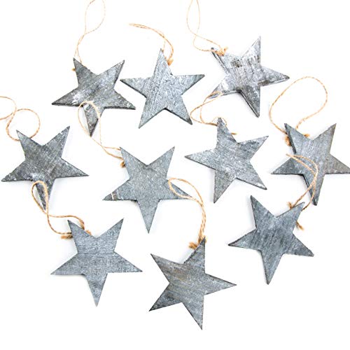 Logbuch-Verlag 10 ciondoli a forma di stella in stile shabby chic vintage in legno per albero di Natale, decorazione regalo