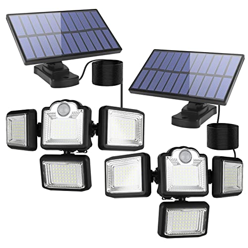 Luce Solare LED Esterno Interno - Faretto da Esterno con Sensore di Movimento Luci Solari da Giardino 4 Modalità Lampada Solare Impermeabile Applique da Parete con Telecomando e Cavo