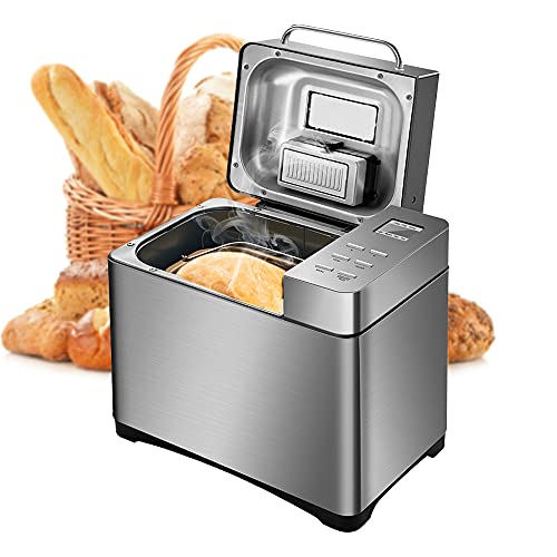 Macchina automatica per il pane 19 in 1, macchina per il pane programmabile da 650 W, in acciaio inox, multifunzione con pannello touch digitale, impastatura, cottura, distributore di frutta