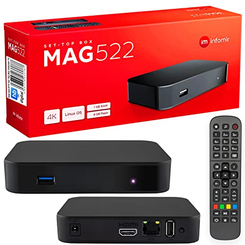 MAG 522 Original Infomir & HB-DIGITAL 4K IPTV Set TOP Box Multimedia Player Internet TV IP Receiver # 4K UHD 60FPS 2160p@60 FPS HDMI 2.0# HEVC H.256 Support # ARM Cortex-A53 + Cavo HDMI