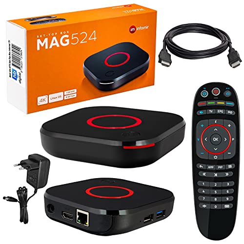 MAG 524 Original Infomir & HB-DIGITAL 4K IPTV Set TOP Box Multimedia Player Internet TV IP Receiver # 4K UHD 60FPS 2160p@60 FPS HDMI 2.0# HEVC H.256 Support # ARM Cortex-A53 + Cavo HDMI