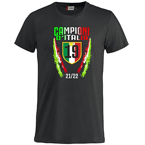 Maglia Italia con Scudetto Milano T-Shirt Manica Corta Azzurri 26 Colori 12 Taglie PS 27431-A043 (Nero)