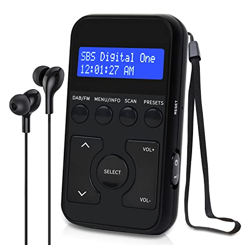 MangoKit MP1 Mini radio portatile DAB DAB+ FM,con batteria ricaricabile, auricolari,pulsanti bloccabili,display OLED,20 preset di stazione,per camminata corsaecc(nero)