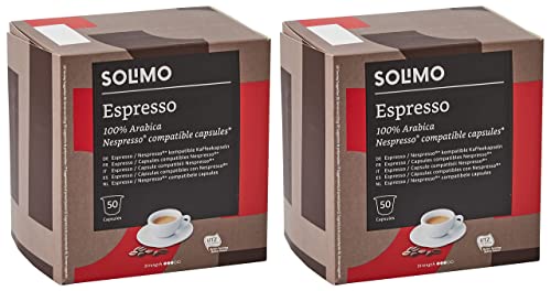 Marchio Amazon - Solimo Espresso, capsule compatibili Nespresso, 100 capsule (2 confezioni x 50) - Certificato Rainforest Alliance