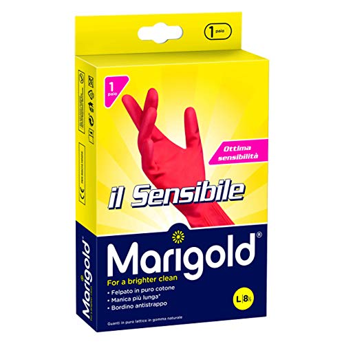 Marigold Il Sensibile Guanto, Minimo Spessore, Felpato in Puro Cotone, Manica Lunga con Bordino Frenagocce Antistrappo, Large