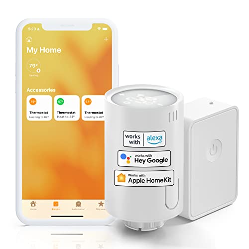 meross Valvola Termostatica Intelligente Wi-Fi Con Hub, Smart Valvola Termostatica Ambiente per Termosifoni, Compatibile con Apple HomeKit, Alexa e Google, 6 Adattatori, per il Controllo Multi-Stanza