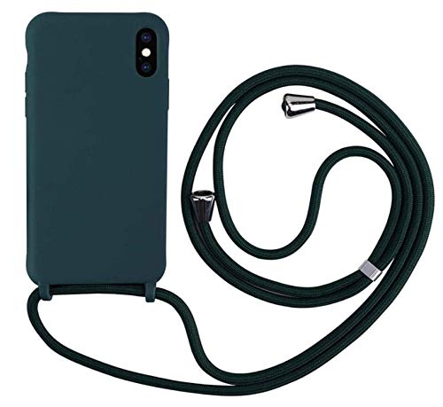 MEVIS Cover Compatible con iPhone X XS,Cover con Pratico Cordino,con Cordino TPU Corda Silicone Case Bumpe-Verde Scuro