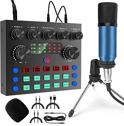 Microfono a Condensatore per PC BM800 con scheda audio V8, Professionale Karaoke Gaming Microfoni DJ Mixer Kit con Asta Braccio Forbici Filtro Pop per Podcasting Studio Streaming Registrazione YouTube