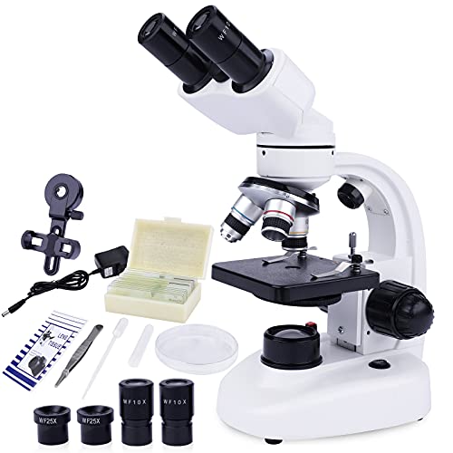Microscopio Binoculare Composti con Oculari - Microscopio Binocolo per Bambini Adulti - Set microscopio Junior 40x-1000x - Illuminazione a LED per luce trasmessa e luce riflessa