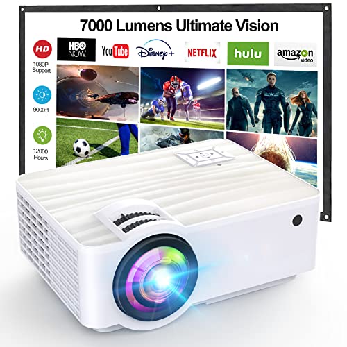Mini proiettore 7000 lumen per home cinema, supporta 1080P Full HD, videoproiettore con display da 300 , proiettore LED da 120.000 ore, compatibile con HDMI USB SD AV VGA