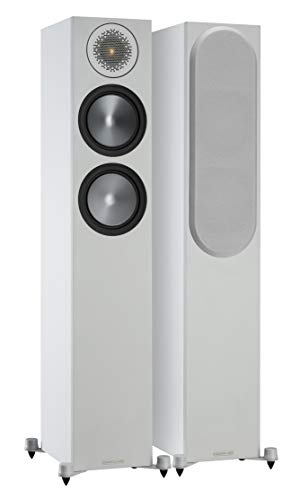 Monitor Audio Bronze 200 6G coppia di altoparlanti a colonna ideali per Stereo & Home Cinema a 2,5 vie e 8 Ohm da 120 Watt. Copertura Magnetica Bassreflex passivo colore bianco