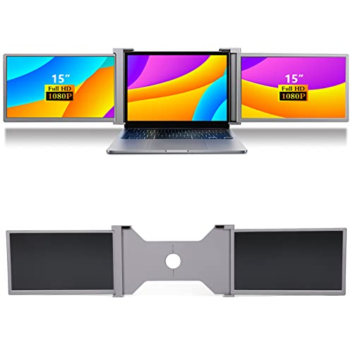 Monitor Portatile Triplo da 15 Pollici per Laptop, Dual FHD 1080P IPS Screen Extender USB C Gaming Monitor Extender per PC Phone PS5, Monitor Pieghevole con Supporto(Spazio grigio)