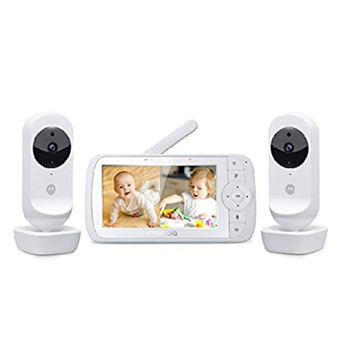 Motorola VM35-2   Ease 35 Twin Baby Monitor con 2 Telecamere 5.0 pollici Video Baby Monitor HD Display Split Screen Visione Notte Comunicazione TwoWay Zoom Temperatura ambiente, Bianco