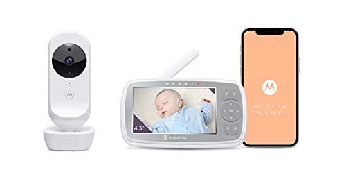 Motorola VM44 Connect Babyphone Wi-Fi con Videocamera, Baby Monitor con Schermo Video HD da 4.3 , Applicazione Motorola Nursery, Visione Notturna, Ninna Nanne,Microfono,Monitoraggio Temperatura