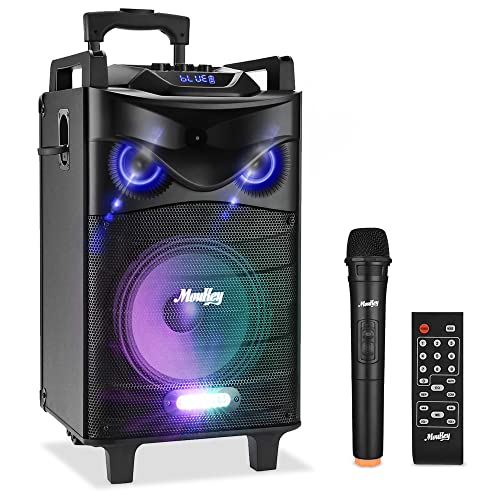 Moukey Cassa karaoke con microfono wireless,karaoke professionale completo,Casse Bluetooth Potente con luci da LED, altoparlante portatile con controllo bassi alti, supporto TWS REC AUX MP3 USB TF FM
