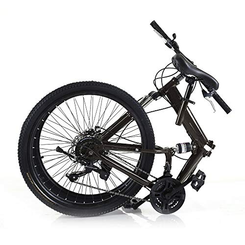Mountain bike, 26 pollici, pieghevole, in acciaio al carbonio, 21 marce, freni a disco, bici per adulti, bici da città (nero)