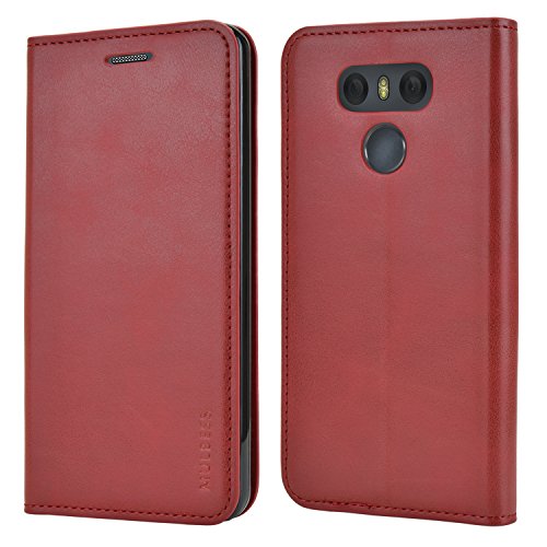 Mulbess Cover per LG G6, Custodia Pelle con Funzione Stand per LG G6 Flip Case, Vino Rosso