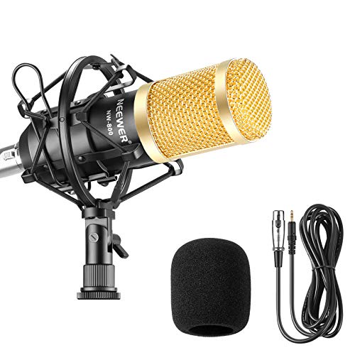 Neewer NW-800 Studio - Set microfono a condensatore professionale NW-800, con assorbimento degli urti, a sfera anti-vento, in schiuma, cavo di alimentazione per microfono