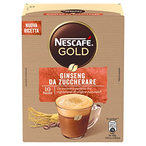 Nescafè Gold Ginseng, Preparato Solubile in Polvere al Caffè e Ginseng, da Zuccherare, 10 Buste (10 Tazze)