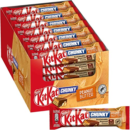 Nestle, Kit Kat Chunky Peanut Butter Snack di Wafer con ripieno al Burro d Arachidi - Box 24 pezzi da 42g