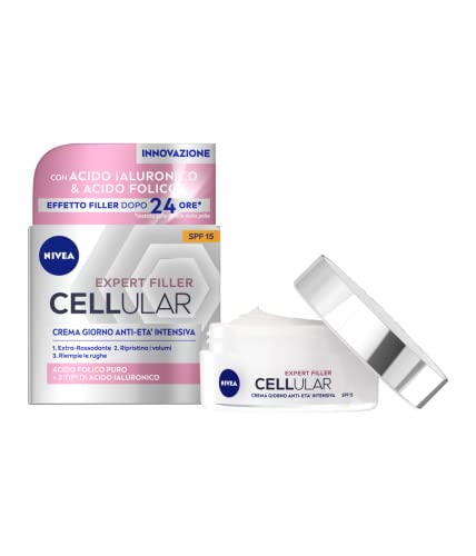Nivea Cellular Expert Filler Crema giorno antietà intensiva con Acido Folico puro ed Acido Ialuronico SPF 15, 50 ml