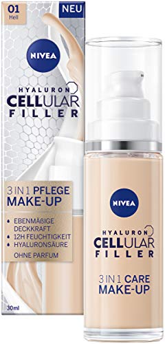 NIVEA Hyaluron Cellular Filler 3 in 1, trucco chiaro (30 ml), fondotinta idratante con acido ialuronico, trucco viso per una carnagione più uniforme