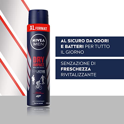 Nivea MEN Dry Impact Deodorante spray in maxi-formato da 250ml, Deo...
