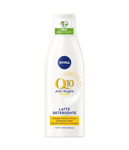NIVEA Q10 Power Latte Detergente Viso + Antirughe da 200 ml, Detergente viso Idratante Anti-Età con Q10 e Creatina, Struccante viso idratante per pelle sensibile