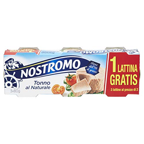 Nostromo - Tonno al Naturale Meno dell 1% di Grassi, Ricco di Omega-3, Senza Conservanti, 3 Lattine da 80 gr