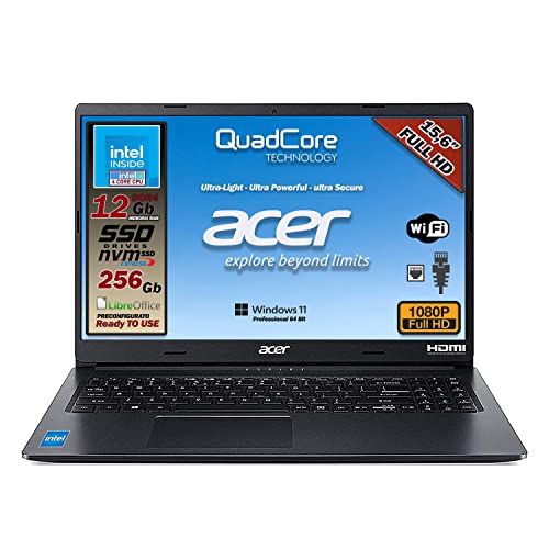 Notebook, Acer Intel N 5100, 4 core, 12Gb, ssd 256 gb, 15.6  full h...