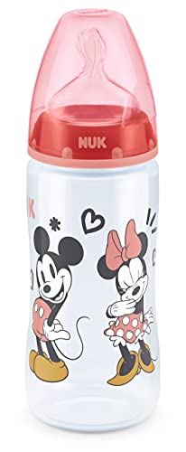 NUK Disney First Choice+ Biberon | 6-18 mesi | Controllo della temperatura | Anticoliche | 300 ml | Senza BPA | Tettarella in silicone | Minnie Mouse (rosso) | 1 conteggio