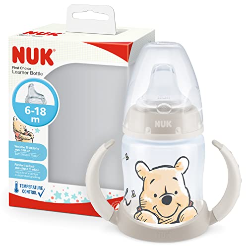 NUK First Choice+ bicchiere antigoccia | 6-18 mesi | Beccuccio in silicone a prova di perdite | Sfiato Anti-Colica | Senza BPA | 150ml | Disney Winnie the Pooh (beige)