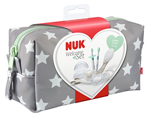 NUK Welcome Set Igiene per Neonati, con Succhietto, Spazzolino da Denti, Spazzola per Capelli, Massaggiagengive e Forbici per Unghie, Assistenza ai Bambini