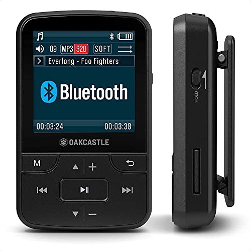 OAKCASTLE MP200 Lettore musicale MP3 da 8GB | Lettore audiolibri portatile con funzione Bluetooth e cuffie | Radio FM | Scheda di memoria Micro SD