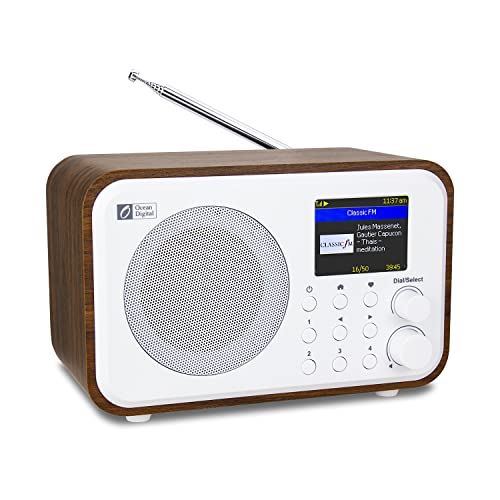 Ocean Digital WR-336ED Internet Wi-Fi Radio DAB DAB+ FM, portatile con batteria ricaricabile, ricevitore Bluetooth, sollievo dallo stress, relax, ausilio per dormire, custodia in legno