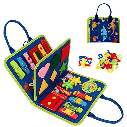 Oderra Busy Board, Bambini, Montessori Tavola Sensoriali per Giocattoli attività con Fibbie, Giochi Educativi 3 4 Anni, Colore Blu