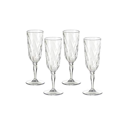 Omada Design 4 Bicchieri Champagne in acrilico, Flutes per uso all aperto, Lavabili in Lavastoviglie, Made in Italy, Linea Diamond, Trasparente