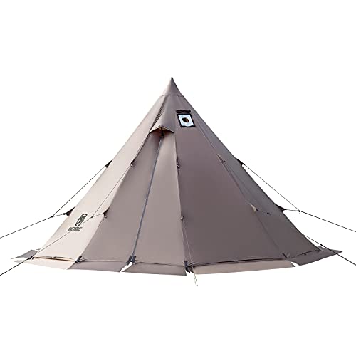 OneTigris Rock Fortress - Tenda calda con jack per stufa, 4 stagioni, 4-6 persone, tenda per famiglia per campeggio, zaino in spalla, caccia, pesca, impermeabile, antivento (marrone coyote)
